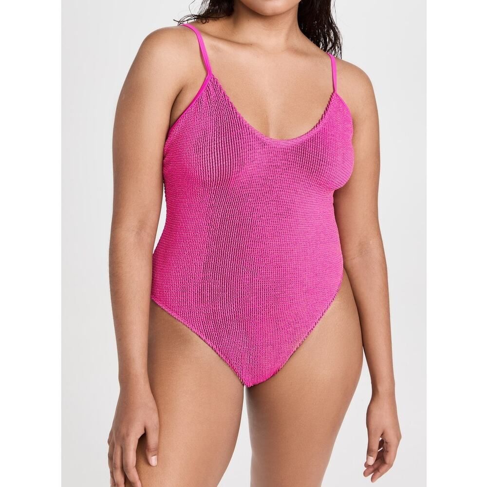 Good American Always Fits One Piece Swimsuit in Fuchsia Pink Metallic